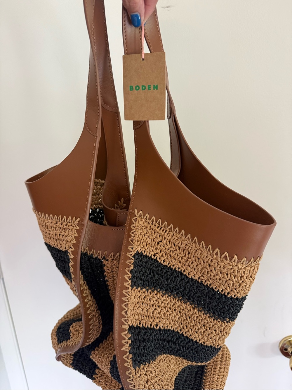 Boden Brown and Black Striped Woven Shoulder Tote - Picture 4 of 4